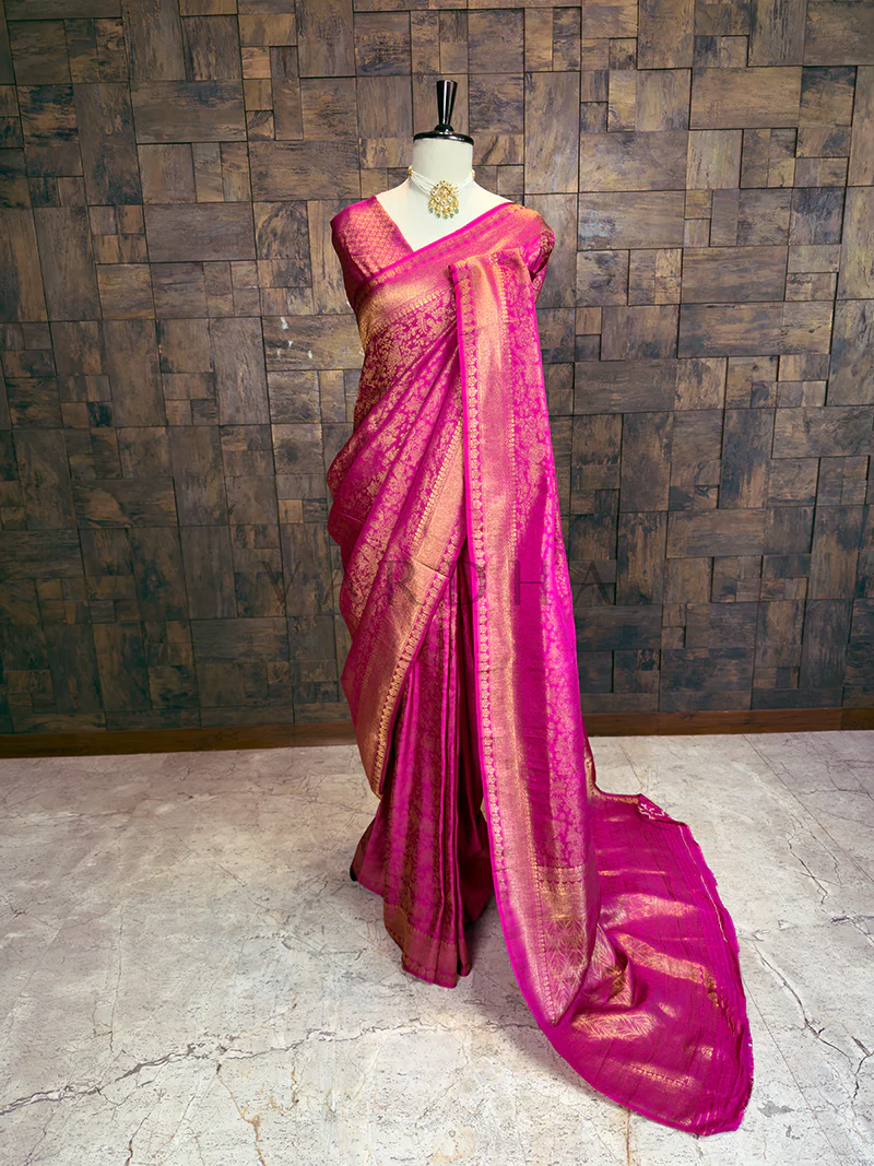 Pink Kanjivaram Silk Saree with Zari Weave